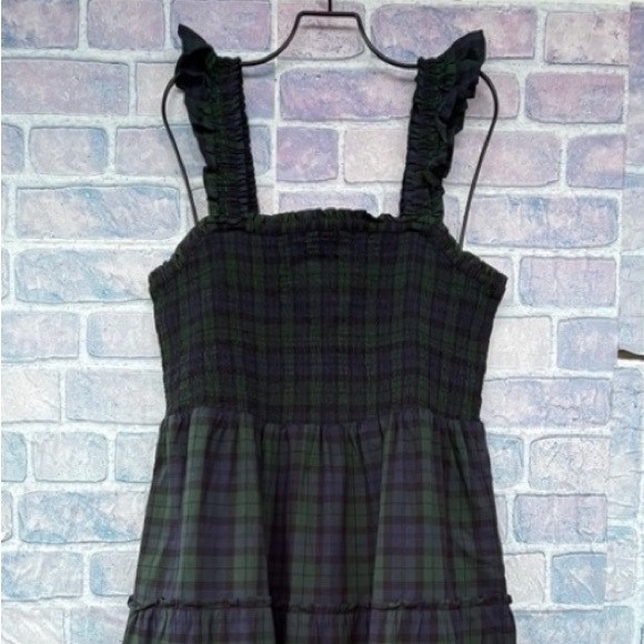 J. Crew green and blue plaid tiered holiday dress with flutter sleeves - Picture 1 of 3